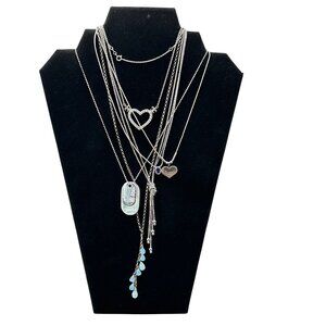 Sterling Silver Necklace Lot 45 Grams Dog Tags Hearts Opals